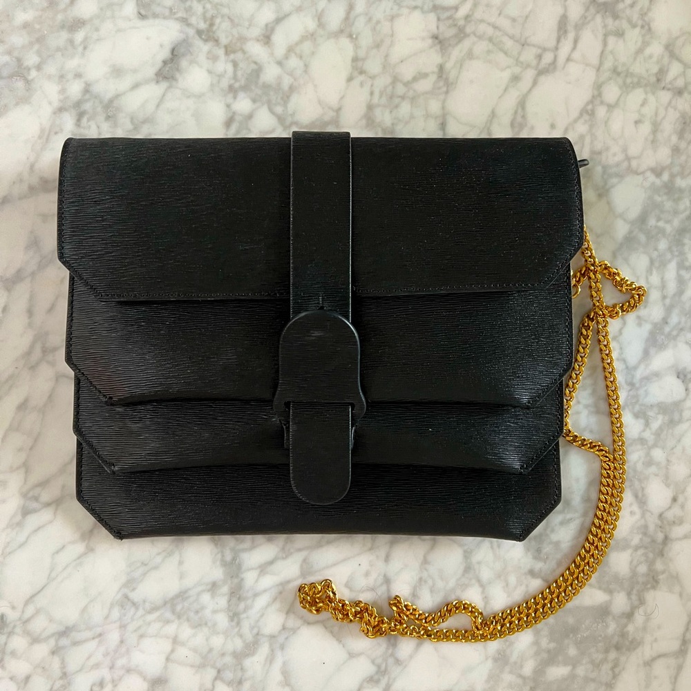 SENREVE - Authentic Crossbody Bag, gold chain strap, Mimosa Black Leather